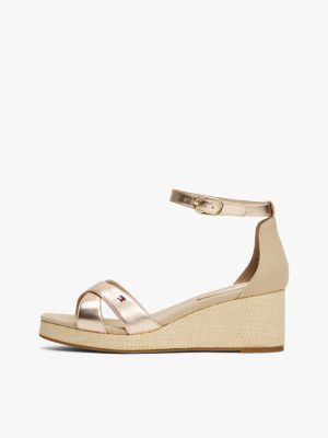 weiß metallic-espadrille-sandale mit keilabsatz für damen - tommy hilfiger