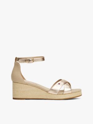 weiß metallic-espadrille-sandale mit keilabsatz für damen - tommy hilfiger