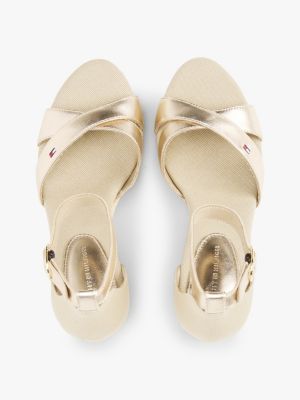 beige metallic espadrillesandaal met sleehak voor dames - tommy hilfiger