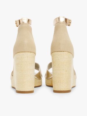 beige metallic espadrillesandaal met sleehak voor dames - tommy hilfiger