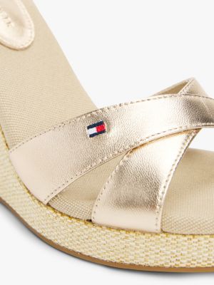 beige metallic-espadrille-sandale mit keilabsatz für damen - tommy hilfiger