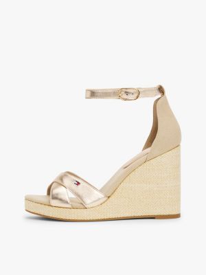 beige metallic espadrillesandaal met sleehak voor dames - tommy hilfiger