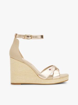 beige metallic espadrillesandaal met sleehak voor dames - tommy hilfiger