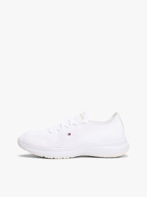 beige sneaker mit gestricktem obermaterial für damen - tommy hilfiger