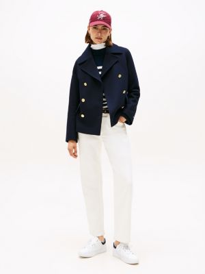 sneakers in pelle con suola preformata blu da donne tommy hilfiger