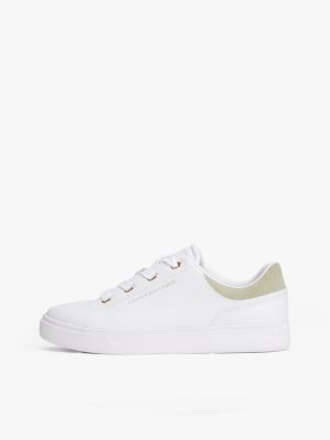 sneakers in pelle con suola preformata verde da donne tommy hilfiger