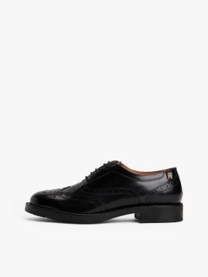 scarpe oxford brogue in pelle nero da donne tommy hilfiger