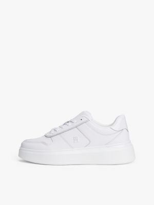 weiß platform-sneaker aus leder mit lack-absatz für damen - tommy hilfiger