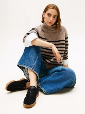 black heritage suede trainers for women tommy hilfiger