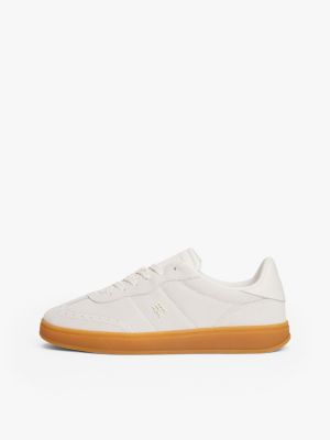 beige heritage suede trainers for women tommy hilfiger