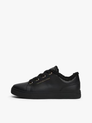baskets fourrées en cuir à semelle cuvette noir pour femmes tommy hilfiger