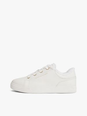 baskets fourrées en cuir à semelle cuvette blanc pour femmes tommy hilfiger
