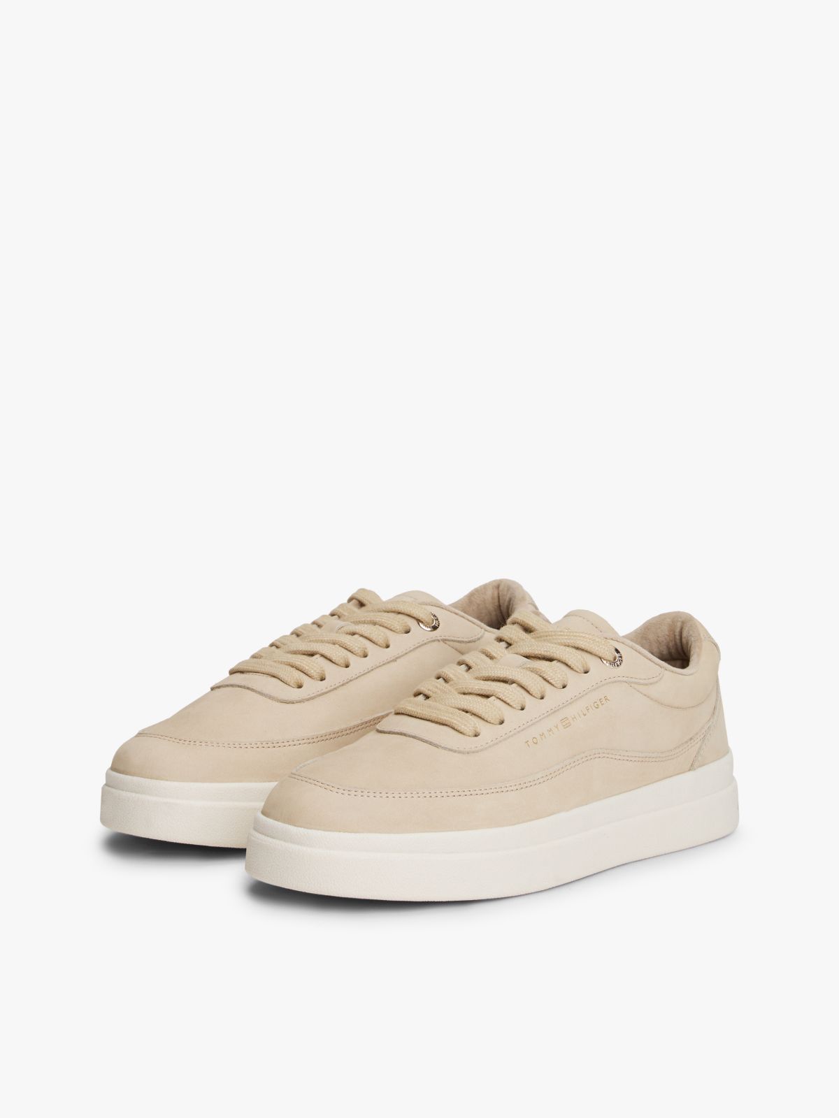 Leather Warm Lined Court Trainers — Beige