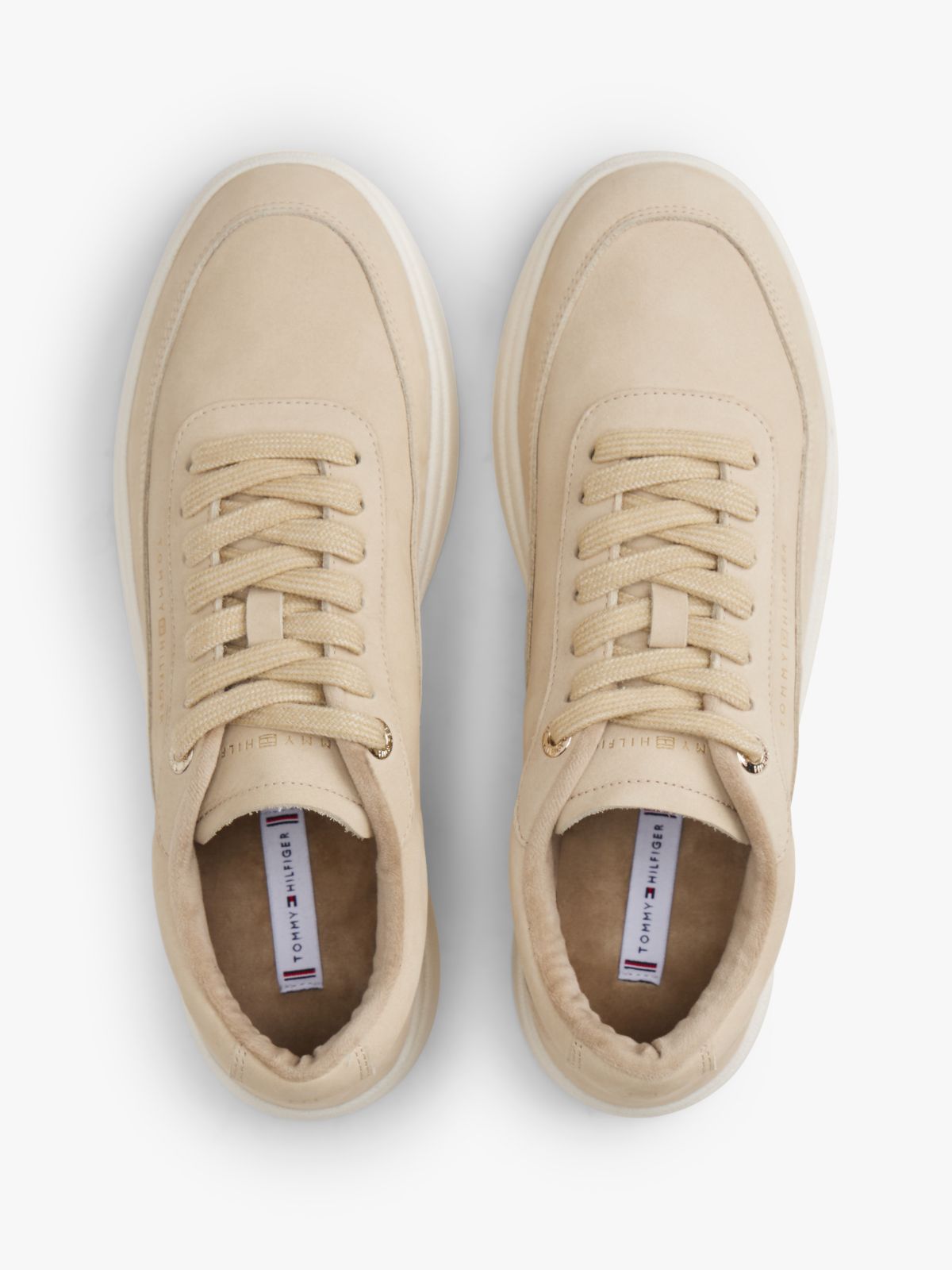 Leather Warm Lined Court Trainers — Beige