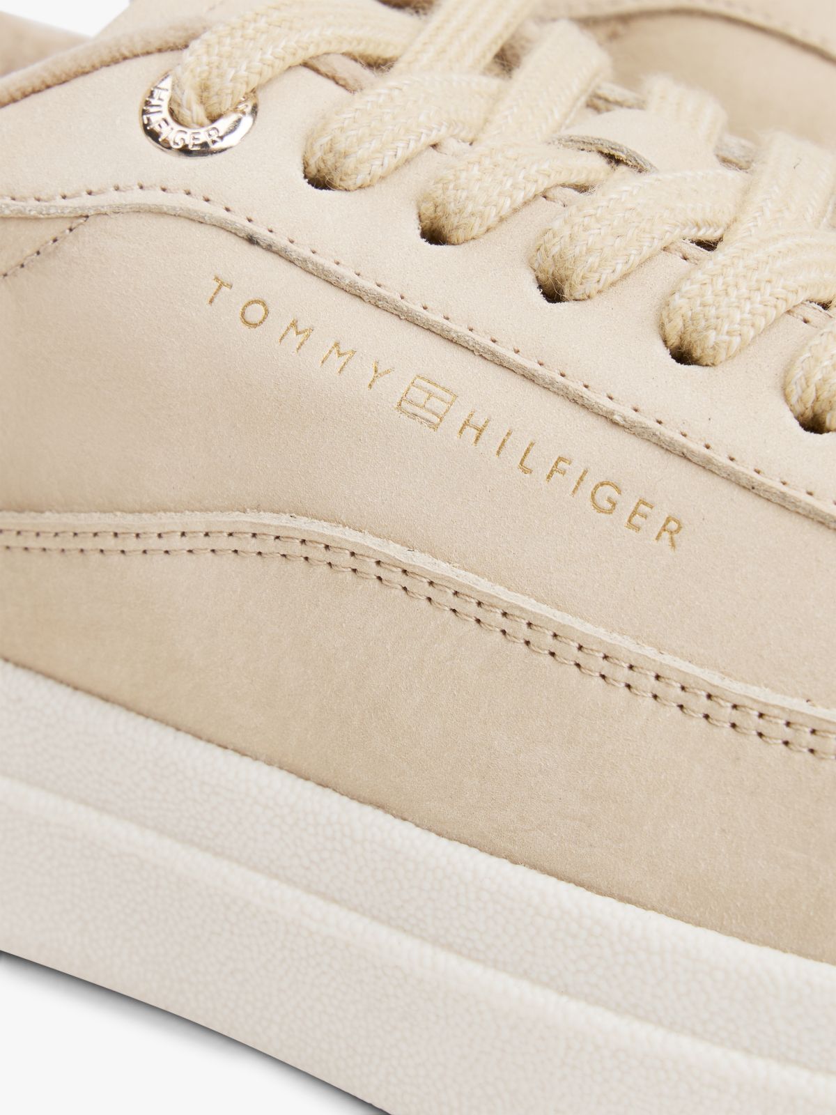 Leather Warm Lined Court Trainers — Beige
