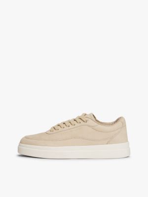beige court-sneaker aus leder für damen - tommy hilfiger