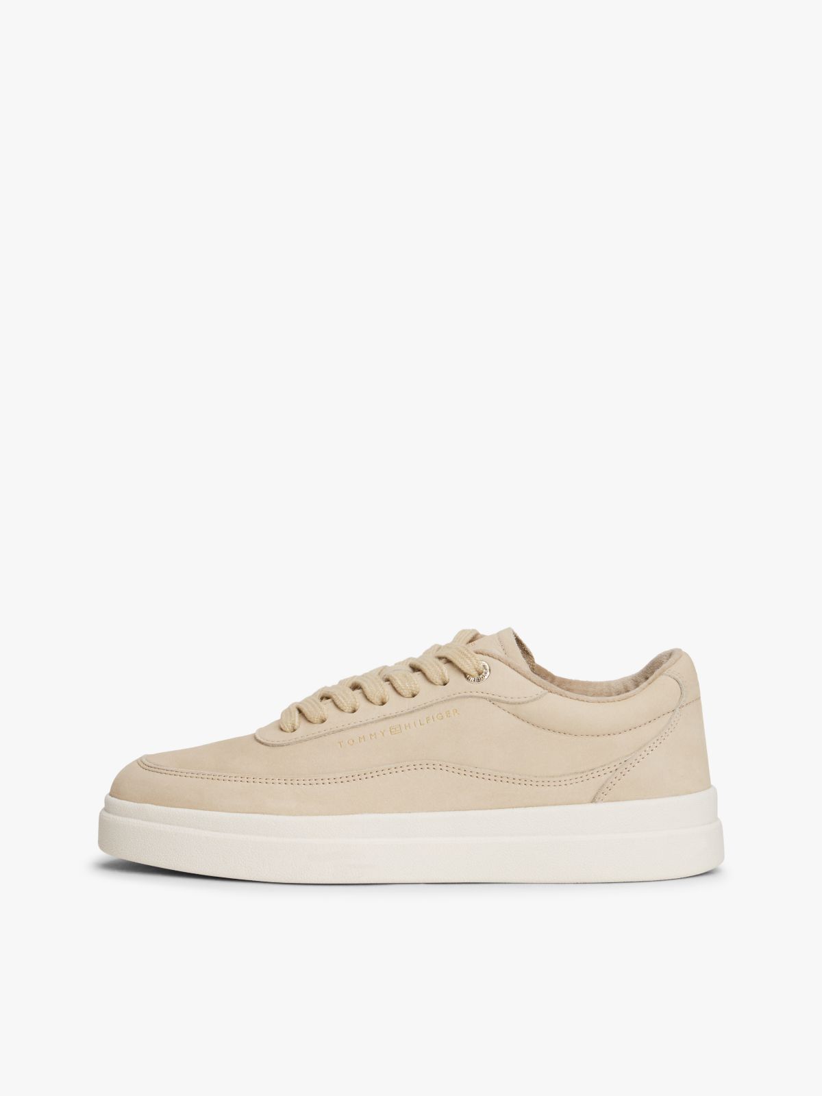 Leather Warm Lined Court Trainers — Beige