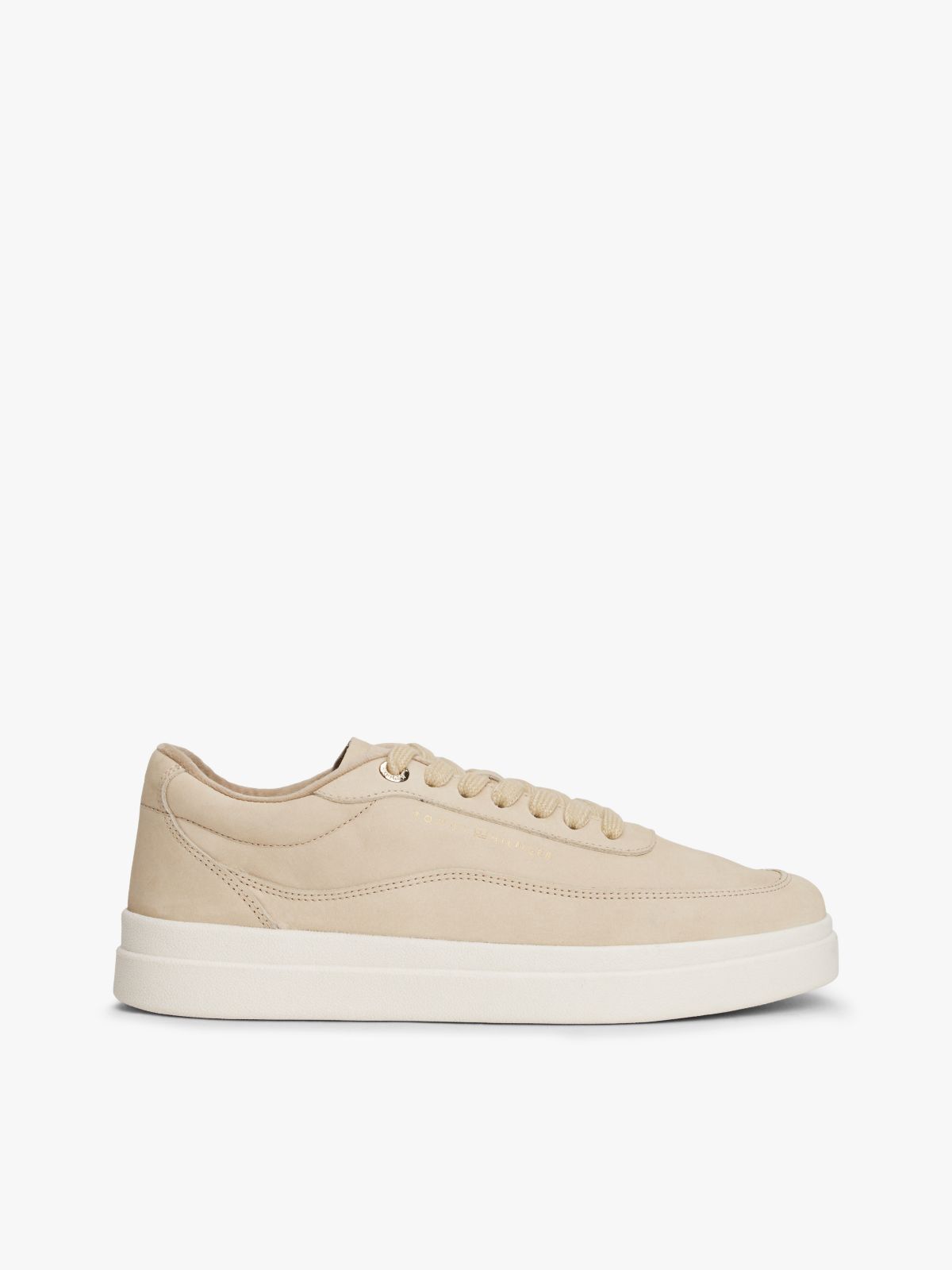 Leather Warm Lined Court Trainers — Beige