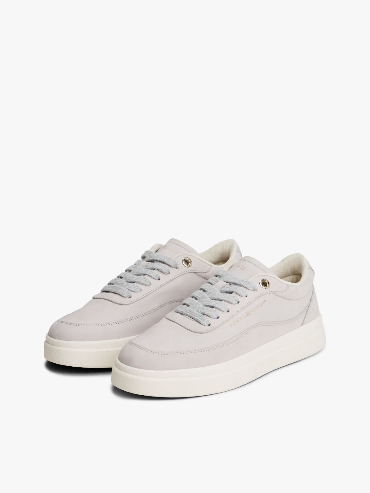 Leather Warm Lined Court Trainers — Grey