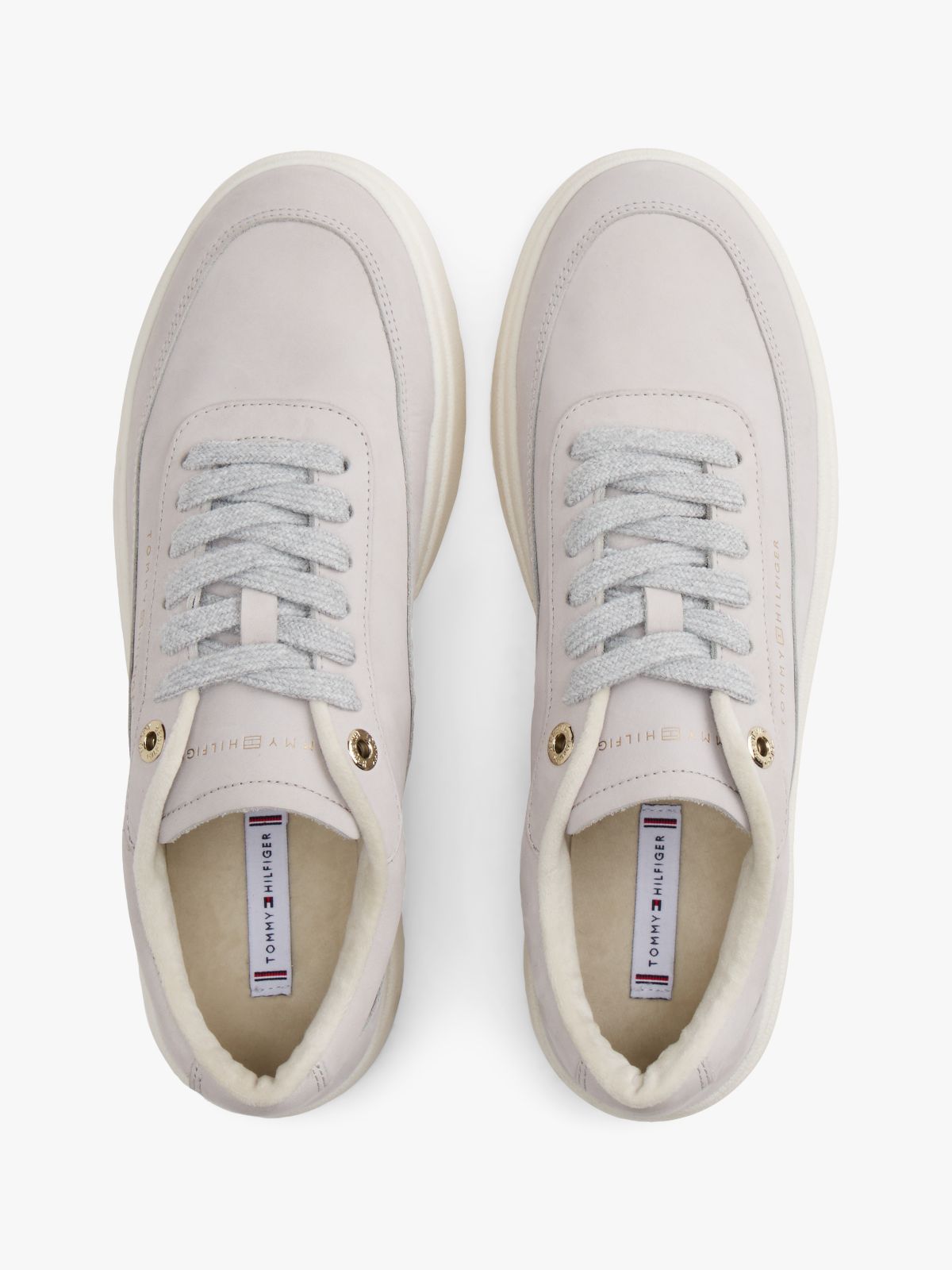 Leather Warm Lined Court Trainers — Grey