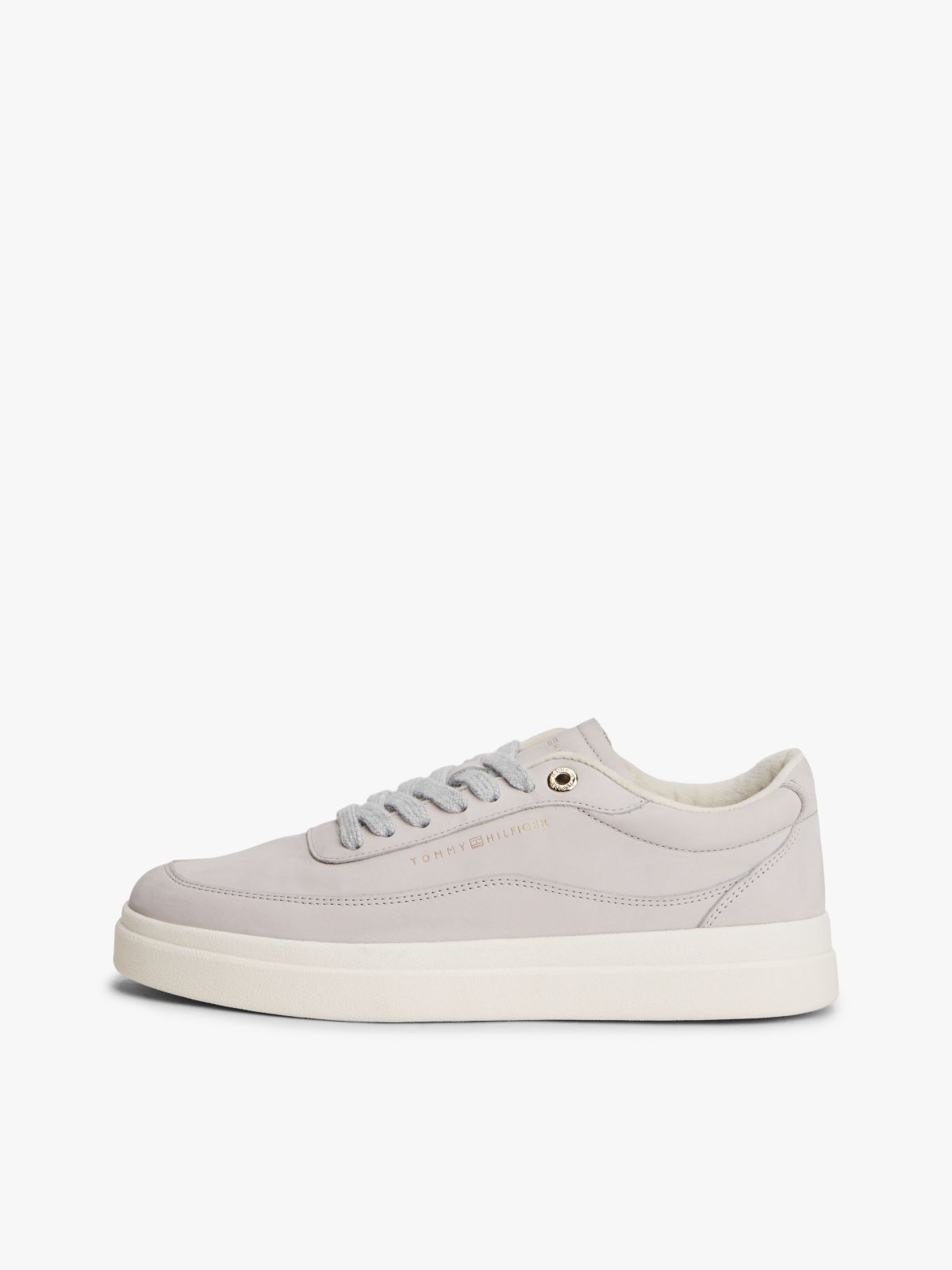 Leather Warm Lined Court Trainers — Grey