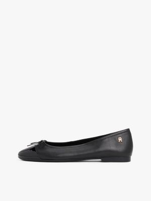 black leather patent toe cap ballerinas for women tommy hilfiger