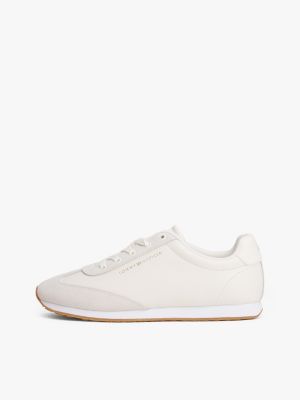 baskets en cuir à logo métallisé beige pour femmes tommy hilfiger
