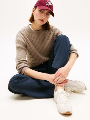 baskets en cuir à logo métallisé beige pour femmes tommy hilfiger