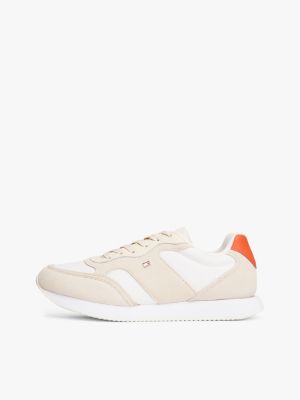 beige suede th monogram trainers for women tommy hilfiger
