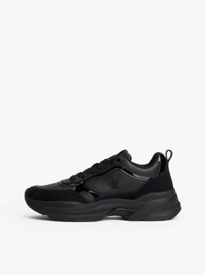 chunky sneakers in pelle e vernice nero da donne tommy hilfiger