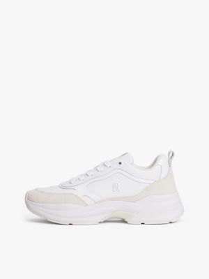 chunky sneakers in pelle e vernice bianco da donne tommy hilfiger