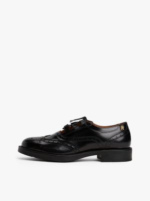 schwarz brogue-lederschuh mit cut-out für damen - tommy hilfiger