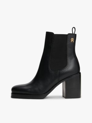 botines chelsea de piel con tacón ancho negro de mujeres tommy hilfiger