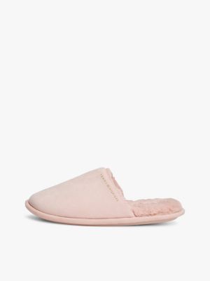pink microsuede logo slippers for women tommy hilfiger