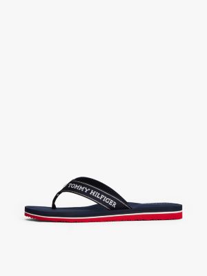blue jacquard logo fine cleat flip-flops for women tommy hilfiger