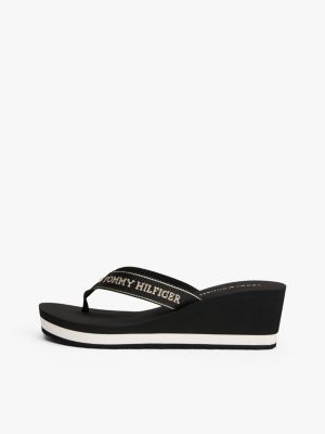 tongs compensées à drapeau en émail noir pour femmes tommy hilfiger