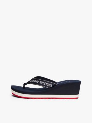 tongs compensées à drapeau en émail bleu pour femmes tommy hilfiger