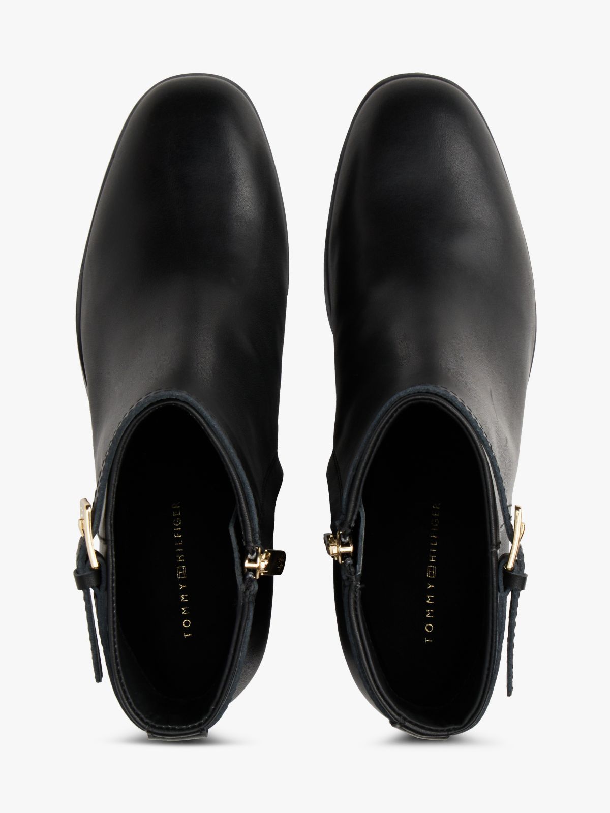 Leather TH Monogram Buckle Ankle Boots — Black