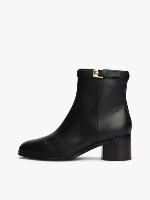 schwarz stiefelette aus leder mit th-monogramm für damen - tommy hilfiger