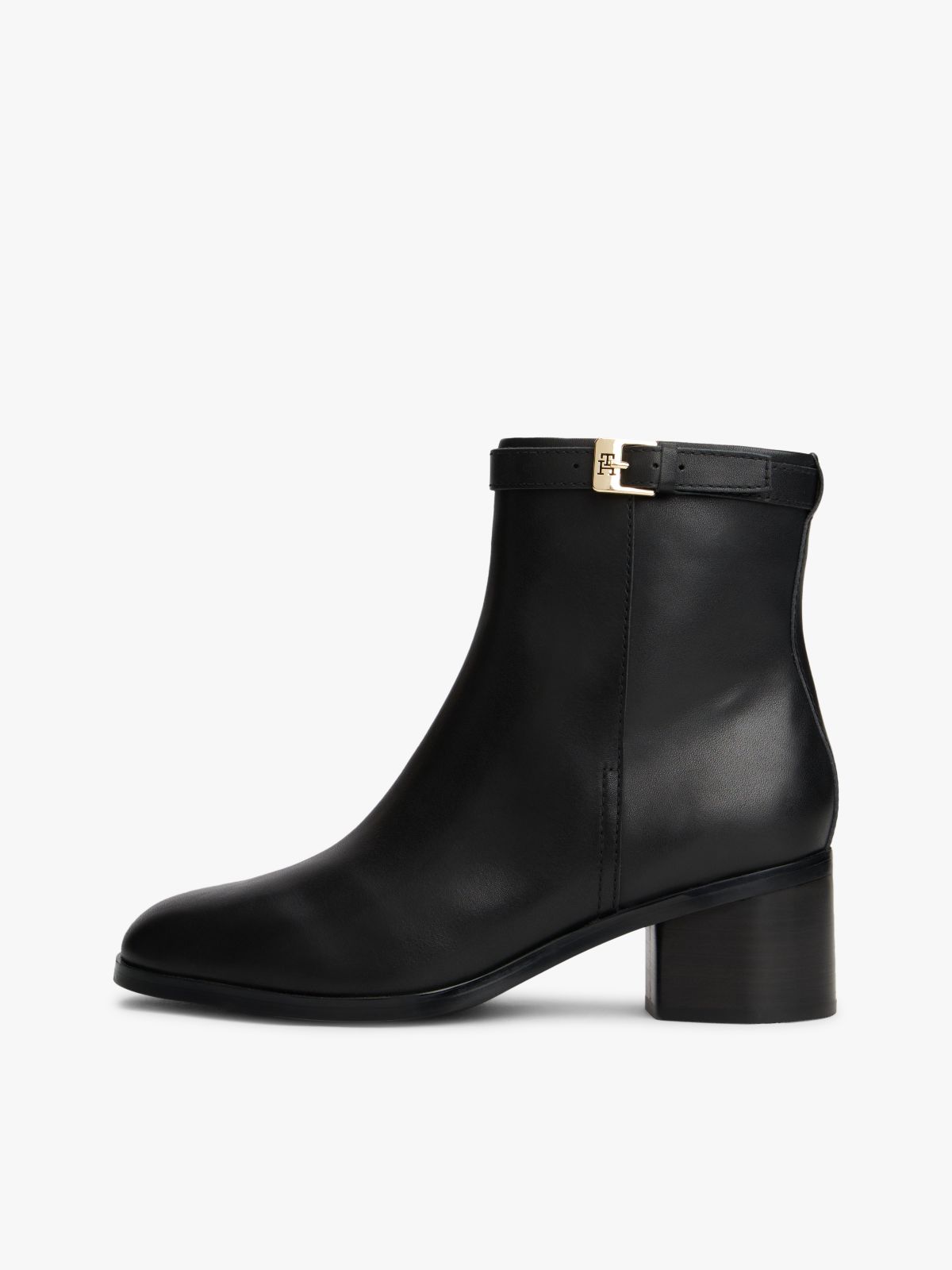 Leather TH Monogram Buckle Ankle Boots — Black