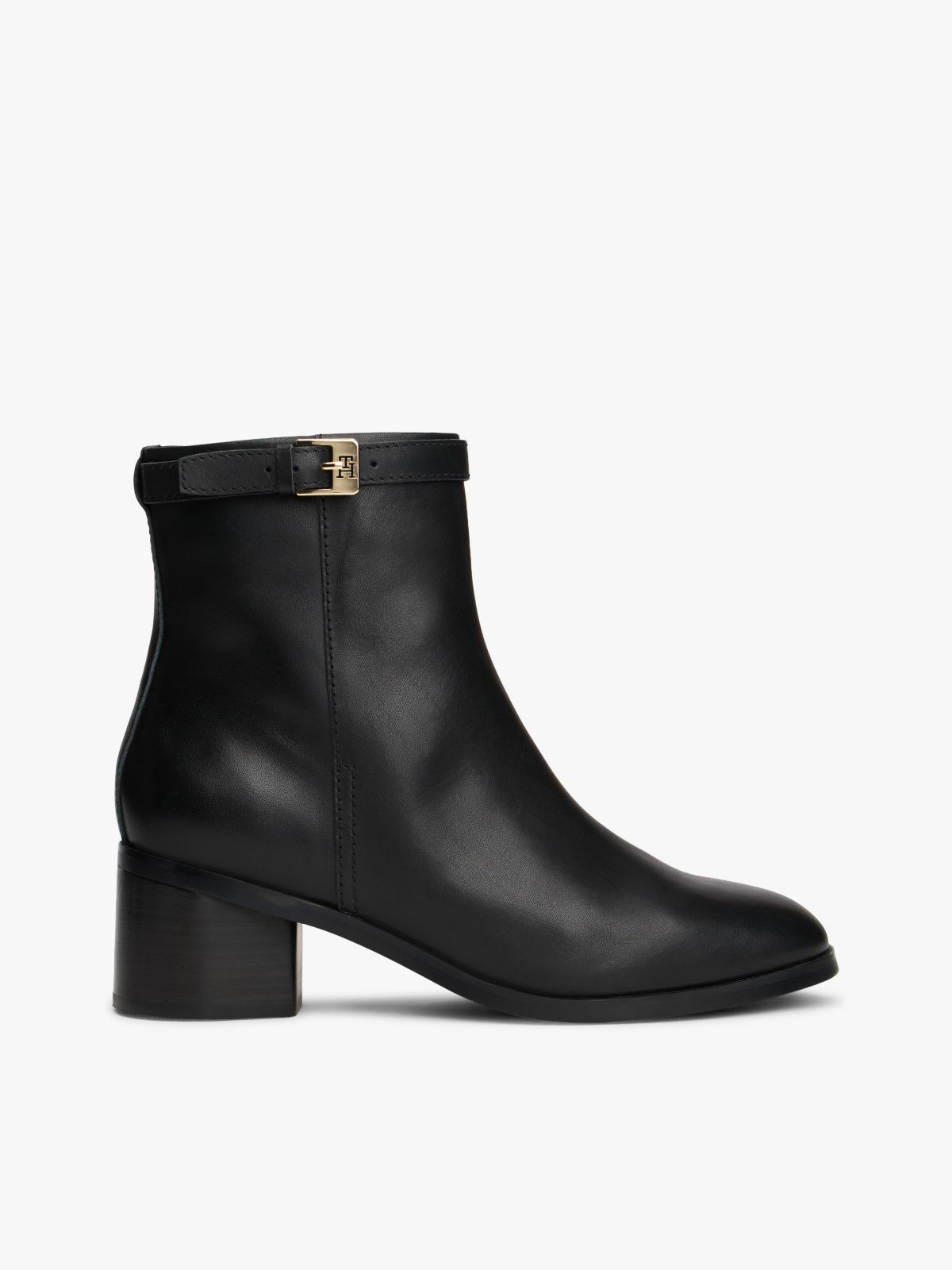 Leather TH Monogram Buckle Ankle Boots — Black