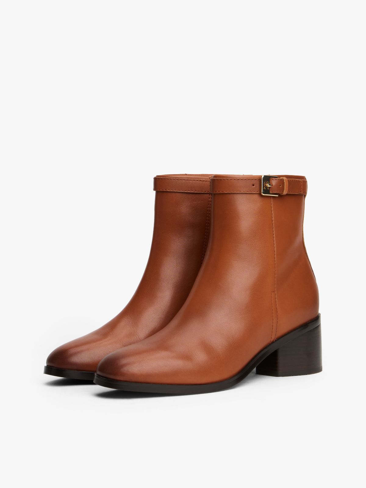 Leather TH Monogram Buckle Ankle Boots — Brown