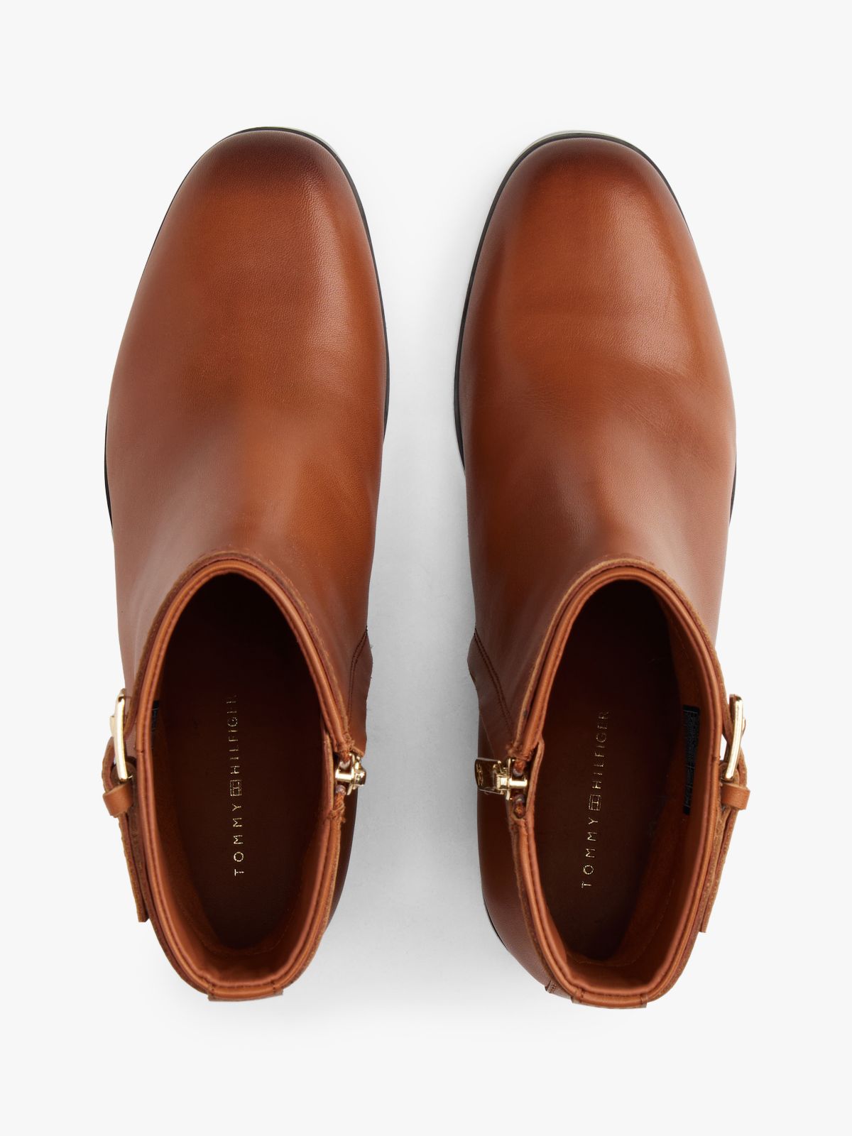 Leather TH Monogram Buckle Ankle Boots — Brown