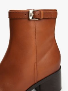 Leather TH Monogram Buckle Ankle Boots — Brown 6