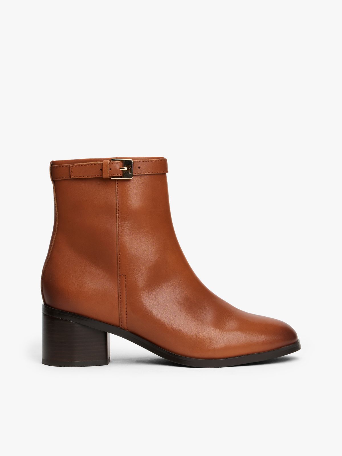 Leather TH Monogram Buckle Ankle Boots — Brown