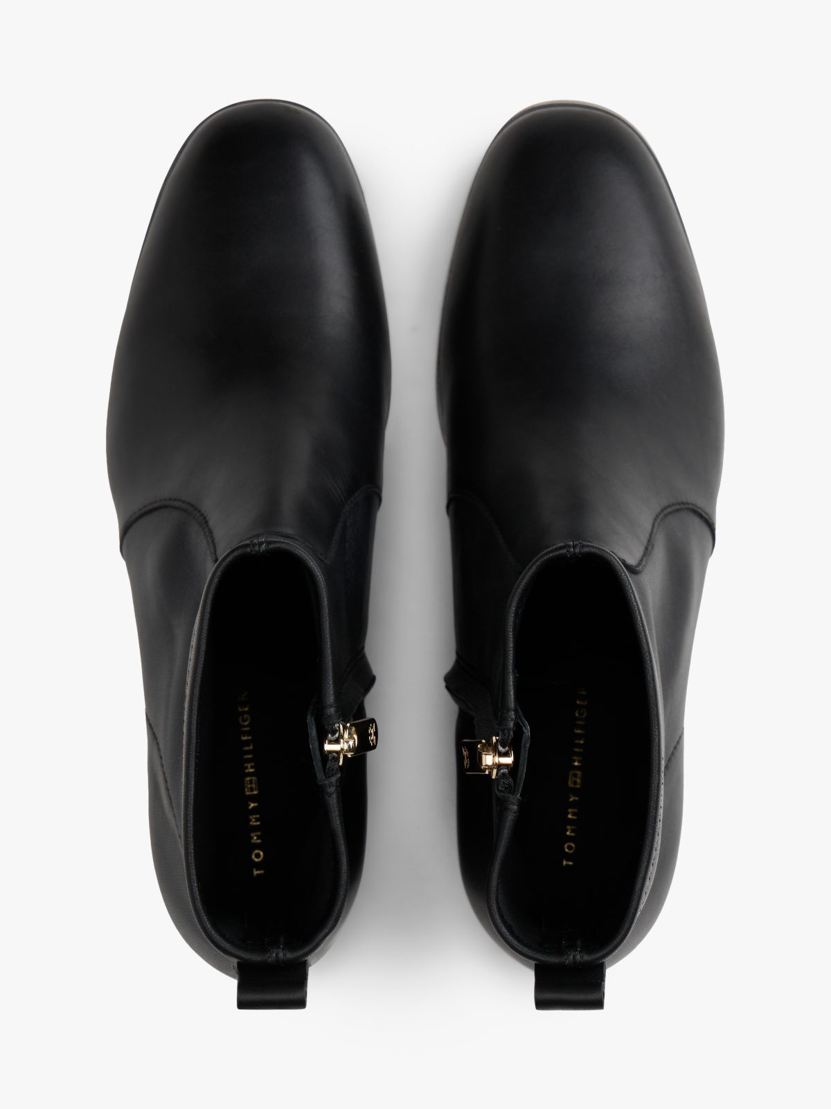 Leather TH Monogram Plaque Ankle Boots — Black