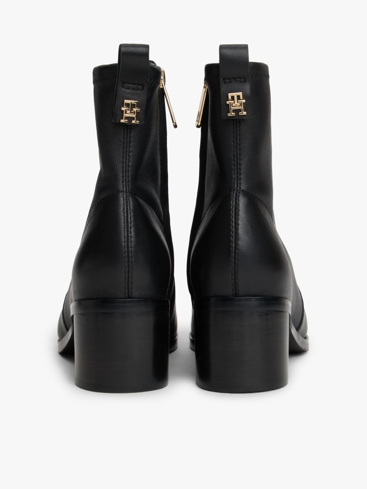 Leather TH Monogram Plaque Ankle Boots — Black