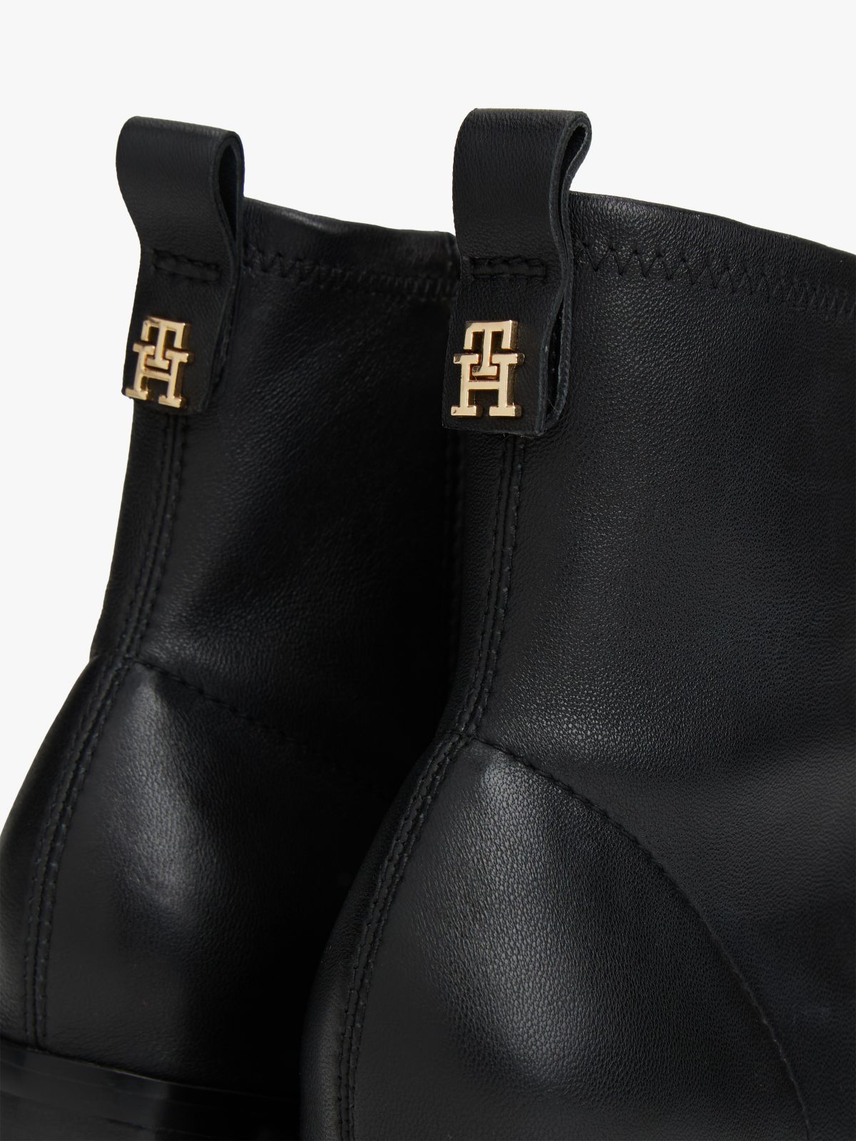 Leather TH Monogram Plaque Ankle Boots — Black