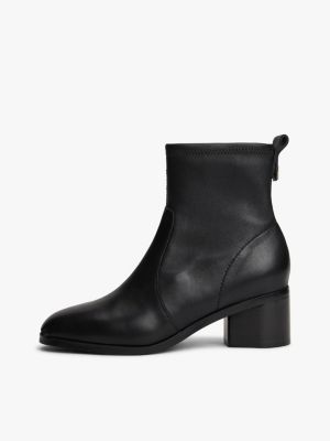 schwarz leder-stiefelette mit th-monogramm-emblem für damen - tommy hilfiger