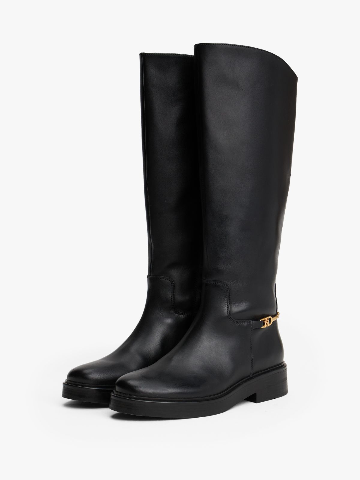 Leather TH Monogram Horsebit Riding Boots — Black